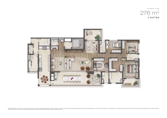 Planta Torre A — 276m² — 4 Suítes