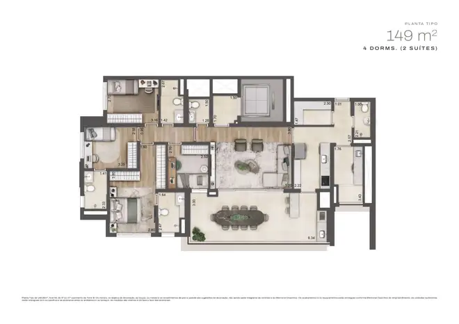 Planta Torre B — 149m² — 4 Dorms. ou 3 Suítes
